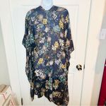 Marcus Adler Floral Kimono Shawl Midi Cardigan Navy Blue Yellow Multicolor OS Photo 4