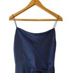 Alice + Olivia  Diana Sapphire Satin Maxi Dress Cowl Neck Slit Size 2 Photo 4