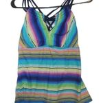 None Boho Festival Bright Multicolor Striped Tankini Swim Top Size Large Photo 1