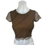 Princess Polly Brown Sleeveless Mesh Patchwork T Shirt Blouse Crop Top Size 2 Photo 0