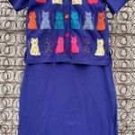 Vintage Art Deco cats teacher shirt dress and jacket set Cotton SMALL Blue Photo 0