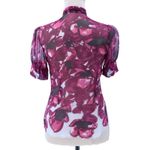 Elie Tahari Abstract Floral Sheer Blouse Top Womens Feminine Bow Artsy Size XS Photo 1