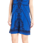 Lucky Brand  Embroidered Beaded Mini Shift Dress in Cobalt Blue & Black Size XS‎ Photo 0
