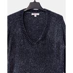 Orvis  Womens Sweater Size L Blue Long Sleeve Pullover Velour V-Neck Side Slits Photo 2
