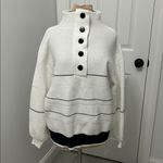 Commense Open Collar Button Up Sweater White Black Size XL Photo 3