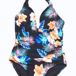 DKNY  NEW Women's XL Tropical Print Plunge Halter Neck Sexy 1 Piece Swim Suit NWT Photo 0
