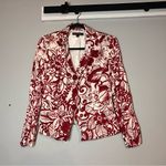 Lafayette 148 Blazer Jacket Top Red Cream Floral Size 6 Silk Linen Cotton Blend Photo 2