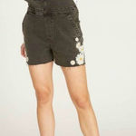 Driftwood  Black Denim Shotralls with Floral Embroidery. Size XS Photo 0