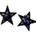 Vintage Celestial Enamel Star Brooch & Earrings Jewelry Set Gold Tone Moon Stars Blue Photo 4