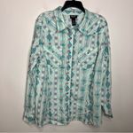 Wrangler ‎ Retro western pearl snap shirt teal women’s size XXL 100% cotton Photo 1