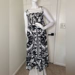 Farm Rio  Black/White POPLIN BEADED TROPICAL CELESTIAL SUNS MIDI DRESS M Photo 1