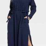 Universal Threads Universal Thread Long Sleeve Navy Blue Midi Shirt Dress Medium Photo 0