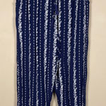 Angie  Women’s Boho Floral Print Navy Blue White Drawstring Pull On Pants Photo 0