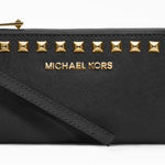 Michael Kors  Womens Saffiano Leather Stud Long Zip Clutch with gold tone studs. Photo 0