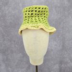 Green Top Crochet Knit Bucket Cap Hat Fun Vintage Y2K Funky Beanie Photo 1