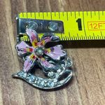 Unique Vintage Vintage Enamel Flower Brooch Pin – Pink & Yellow Hand Painted Rhinestones Photo 2