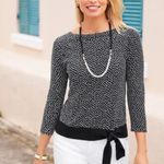 Talbots  Black & White Polka Dot Side-tie Waist Long Sleeve Sweater Photo 1