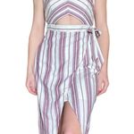 EXPRESS Purple White Striped Cotton Linen Cut Out Wrap Midi Summer Dress 10 Photo 0