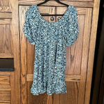 Wild Fable  Blue‎ Floral Puff Sleeve Tiered Mini Dress Off Shoulder Small Photo 9