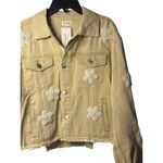 POL NWT  Womens Medium Beige Cropped Denim Jacket Pocket Pearl Flower Raw Hem Photo 3