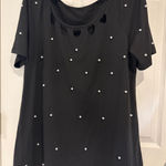 SheIn ✅3-for-$12✅ Skye Curve Pearl Embellished Heart‎ Cutout Black T-Shirt Top 1XL Photo 0