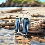 Handcrafted earrings with Austrian Montana blue baguette crystal Silver Photo 1