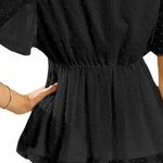 LAYNER Deep V Neck Ruffle Polka Dot Top Pom Pom Peplum Shirt Blouse size large Photo 1