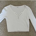 Garage White Long Sleeve Button Up Crop Top Photo 0