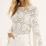 Free People  Ivory White Lace Crochet Desert Daze Bodysuit Tassels size Medium Photo 0