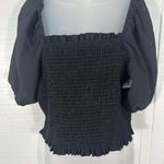 Leith  Womens Cropped Shirred Black Short Balloon Sleeve Pullover Top SZ 1X NWOT Photo 3