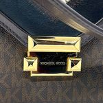 Michael Kors Authentic MK Logo Brown Leather Crossbody Purse Bag With Gold Chain Photo 2