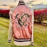 Haute Monde Floral Embroidered Pink Satin Quilted Bomber Jacket Photo 5