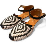Macarena Authentic Woven Leather Huarache Flats Ankle Strap Black Tan Size 9 Photo 0