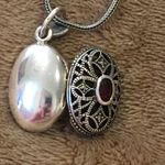Sterling Silver Red Garnet Marcasite Locket  Filigree Design Photo 9