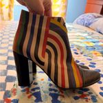 GOBY LUV 39 Geometric Striped Ankle Vegan Leather Zip Boots Booties Red Size 8 Photo 0