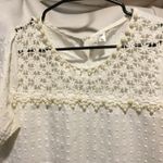 White Crochet Lace Pearl Embellished Swiss Dot Top Short Sleeve Women's Blouse M Size M Photo 4