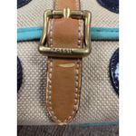 Fossil  Beige Canvas Blue Navy Polka Dot Flap Crossbody Shoulder Bag Purse Photo 3