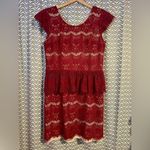 Anthropologie  | Maeve Elsa Peplum Burgundy Lace Dress,  Size L Photo 2