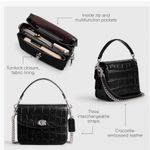 Coach Black Leather Croc Embossed Cassie 19 Crossbody Bag Purse New NWT Photo 12