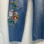 Women Size 12 Jeans Blue Floral Embroidered Blue Crop Stretch Boho Cottagecore Photo 4