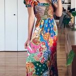 Farm Rio Sunny Mix Patchwork Smocked Midi Dress Small Photo 0