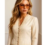 Papell Petites 4P Ivory Silk Beaded Jacket Textured Vintage Cocktail City Chic Tan Photo 0