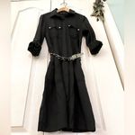 White House | Black Market WHBM Black & Gold Long Sleeve Button-Up Chain Belted Pocketed Midi Utility Dress Photo 1