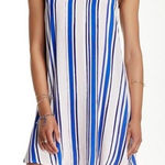 ASTR  the Label Dress M Rena Striped Mini Shift Blue Pink Racerback Sleeveless Photo 0