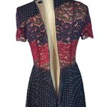 French Connection  SZ 6 Phoebe Dress Mix-Lace Polka Dot Round Neck Pleated Mini Photo 8
