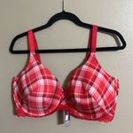 Adore Me Bra Kati Sz 32DD Red Plaid Lace/Bow Detail Underwire Feminine Sexy Photo 2