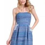 Phoebe Couture Blue purple Striped Silk Blend Strapless Embroidered Dress sz 4 Photo 0
