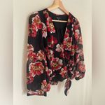 Madewell  Black and Red Floral Wrap Blouse Photo 2