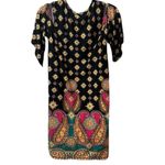 Lily Pad MultiColored Print Cold Shoulder Dress Size Large Black Photo 4