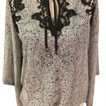 Alfani Women's Gray Lace with Black Paisley Flared Sleeves Semi Sheer Camisole S Photo 0